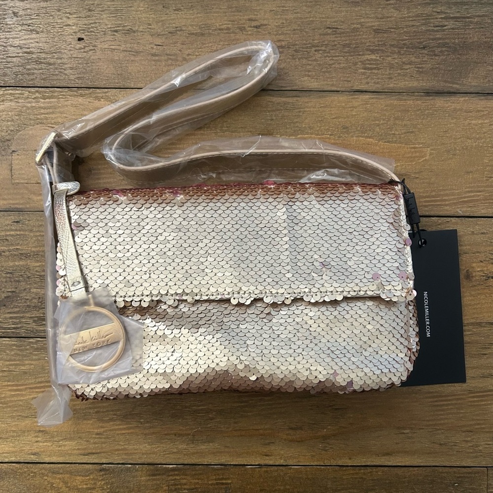 NICOLE MILLER Elegant Gold Sequin Clutch Bag - Picture 1 of 10